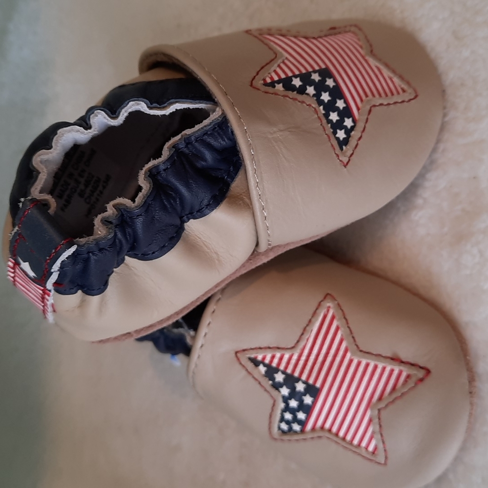 Robeez Soft Sole Baby Shoes Leather Washington Star Flag Patriotic Newborn NIB
